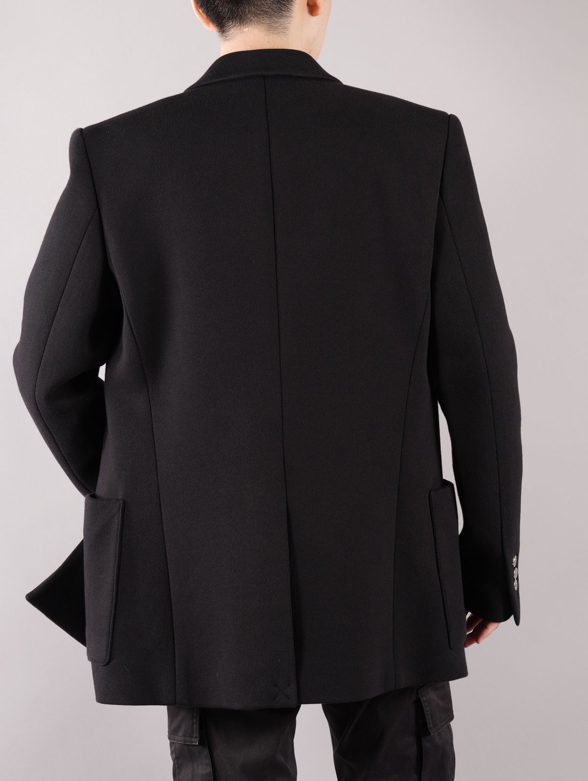 【ラスト1点】 Black fleece blazer with double-breasted silver-tone buttoned fastening / ダブルブレスト ジャケット