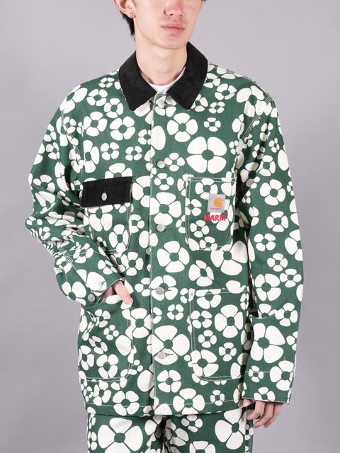 【ラスト1点】 MARNI X CARHARTT WIP - GREEN LONG-SLEEVED FLORAL JACKET / フローラルジャケット   (フォレストグリーン)
