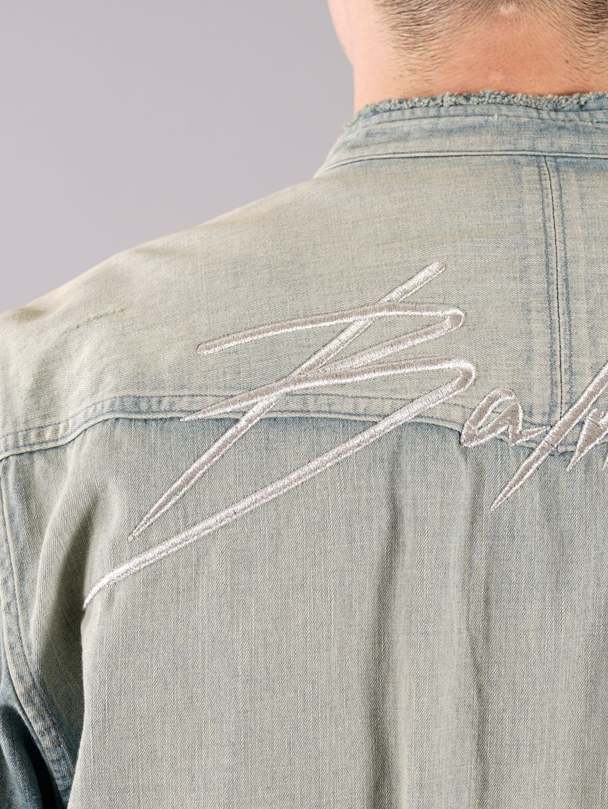 【ラスト1点】BH2 SHIRTS DENIM - デニムシャツ (長袖) / ブルー / ダメージ加工 / メンズ