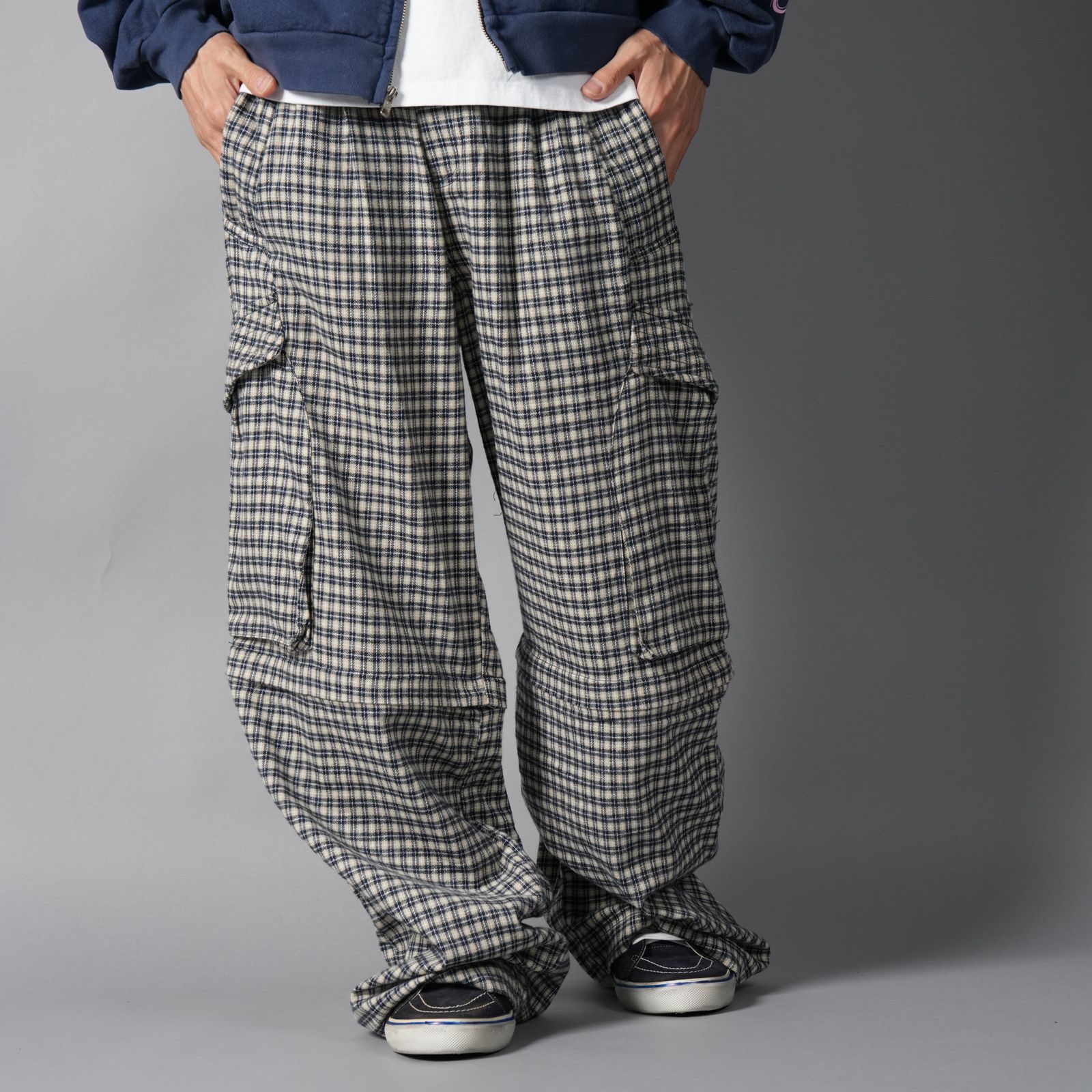 DOLLY, plaid cargos / カーゴパンツ (ブルー/クリーム)