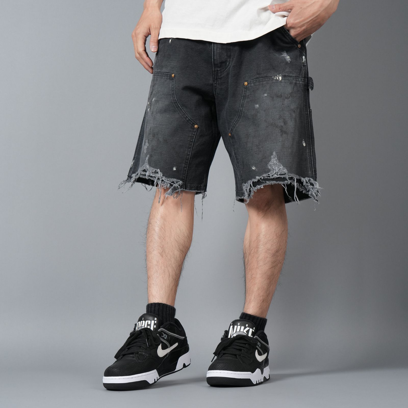SM-HR8-0000-071 / DOUBLE KNEE SHORTS / BLACK / ダブルニーショーツ (ブラック)