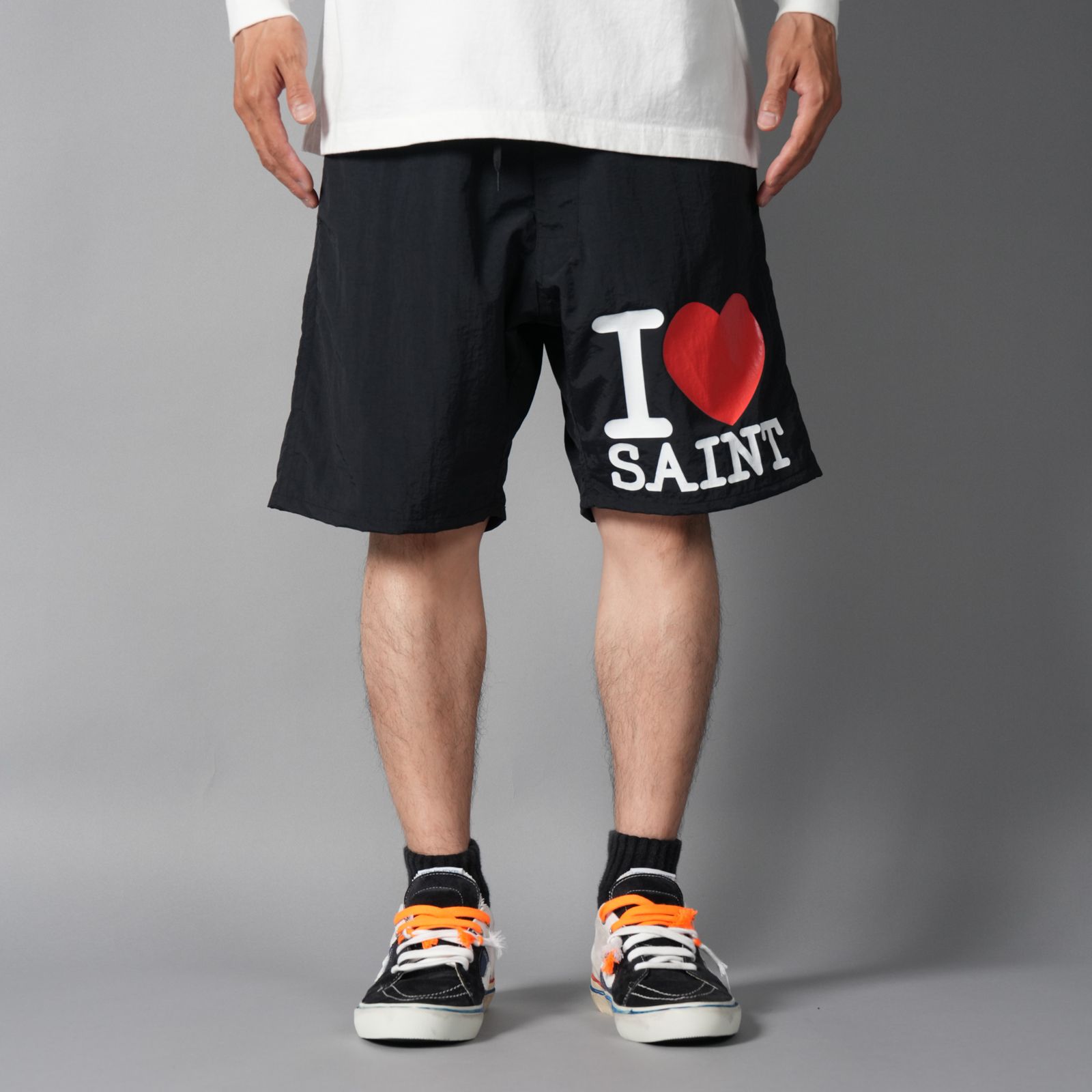 SM-MK8-0000-071 / NYLON SHORTS  / I LOVE SAINT / BLACK / スイムショーツ  (ブラック)