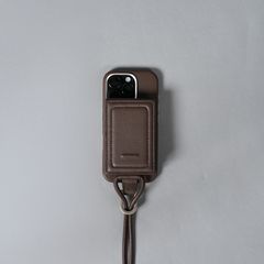 レザーストラップ付iPhoneアクセサリー - ウォレット (ダークブラウン)