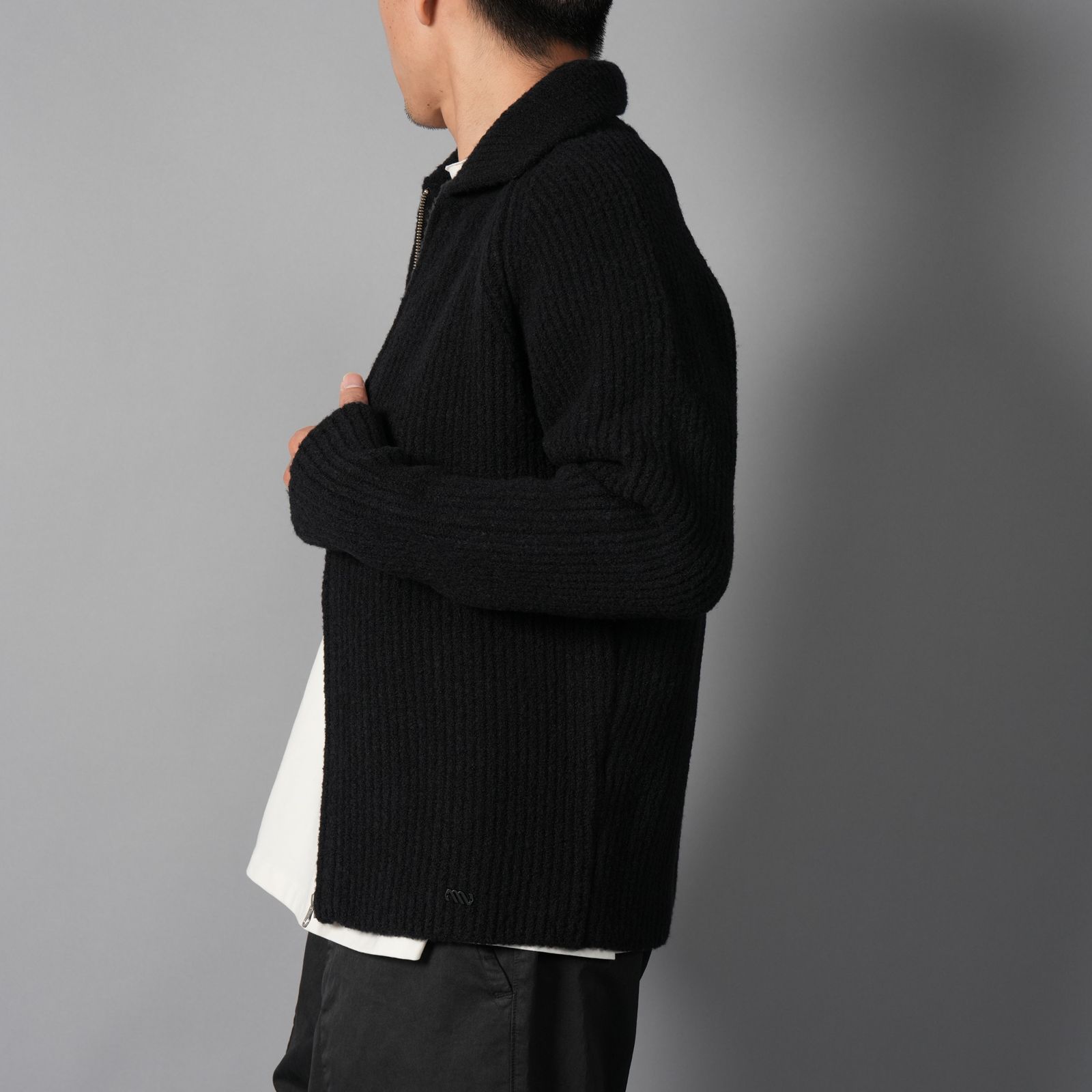 KNITWEAR CARDIGAN IN BOUCLE FELTED YARN / ニットカーディガン (ブラック)