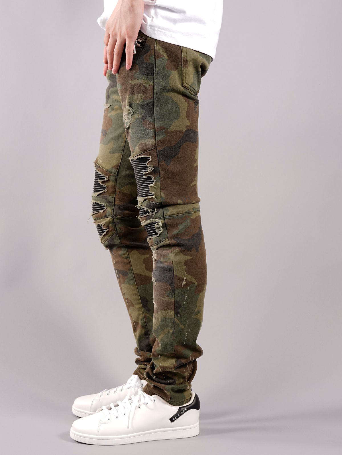 【ラスト1点】BH1 PANTS RIBBED SLIM PANTS 15 / リップドジーンズ (ストレッチ スリム) / カモフラージュ / コットン&合成レザー / メンズ