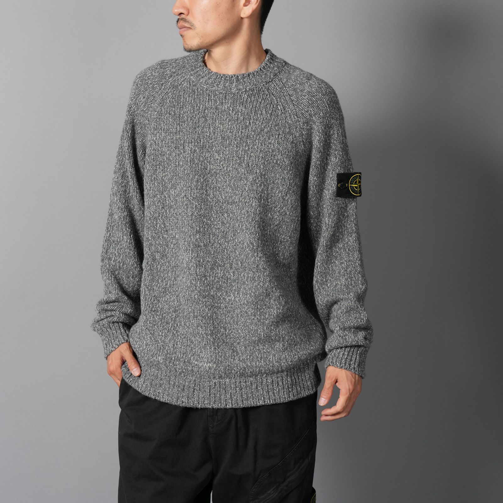 Stone  グレー スウェット Stone Island - Grey Mélange Stretch Cotton Crewneck Sweater