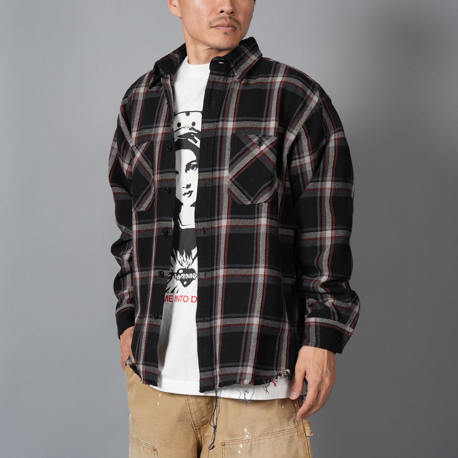 DAMAGED FLANNEL SHIRTS / ネルシャツ (ブラック)