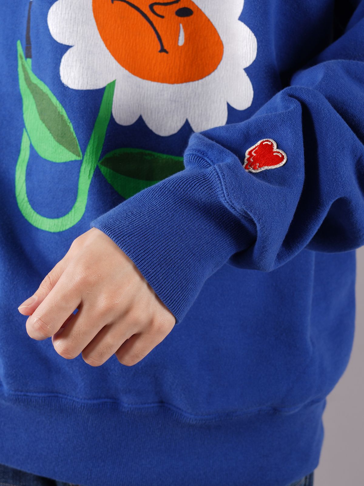 【ラスト1点】 EU-A21-0000-004 / CREW SWEATSH FLOWER / クルー スウェットシャツ フラワー   (ブルー)