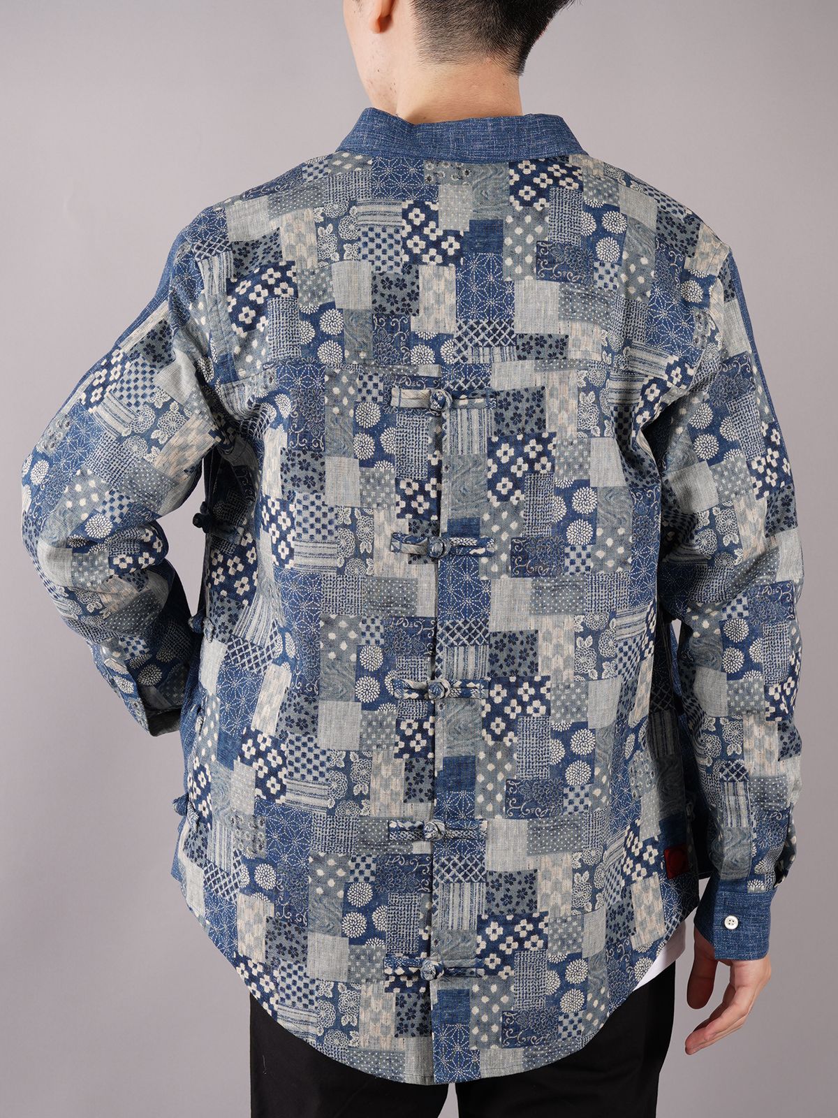 ラスト1点 / BUTTON UP CONTRAST CHINESE SHIRT / ボタンアップ コントラスト チャイニーズシャツ (ブルー)