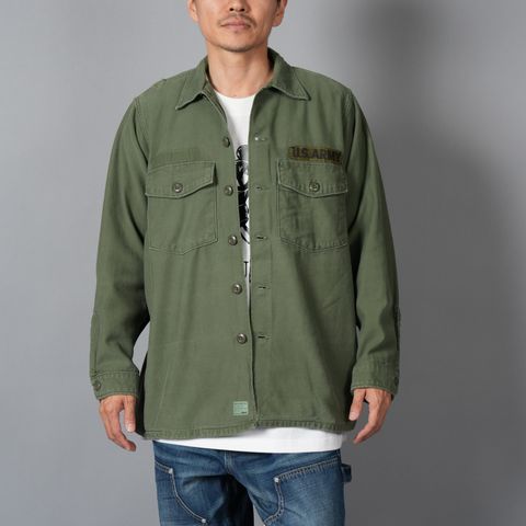 Patchwork US Army Utility Shirts  / パッチワーク ユーエス アーミー ユーテリティシャツ [古着リメイク](カーキ)