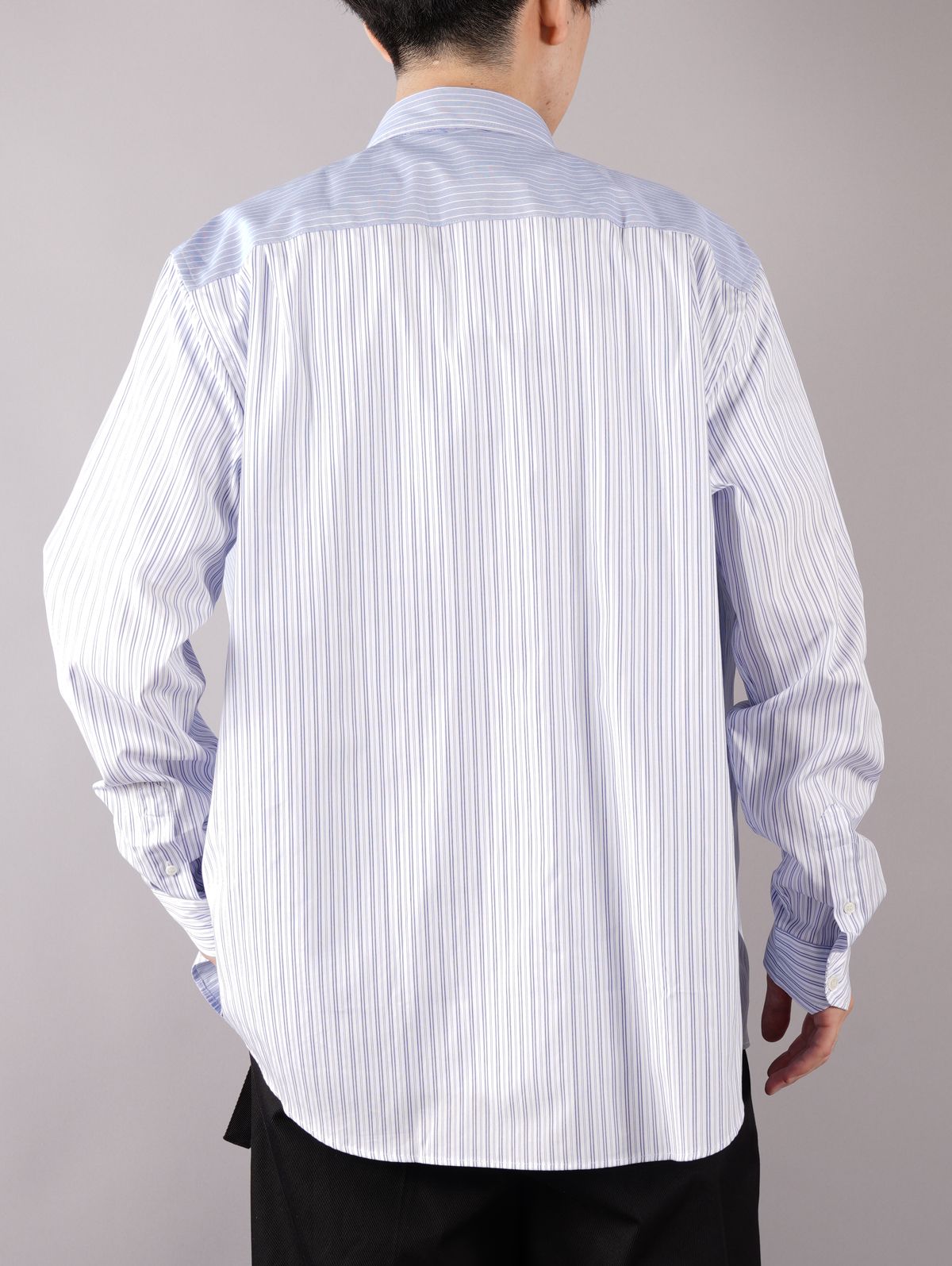 RELAXED STRIPE PATCHWORK SHIRT / リラックスド ストライプ パッチワークシャツ (ベイビーブルー) - 46
