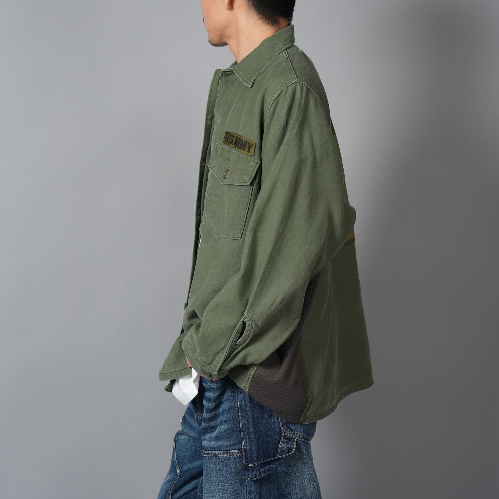 Patchwork US Army Utility Shirts  / パッチワーク ユーエス アーミー ユーテリティシャツ [古着リメイク](カーキ)
