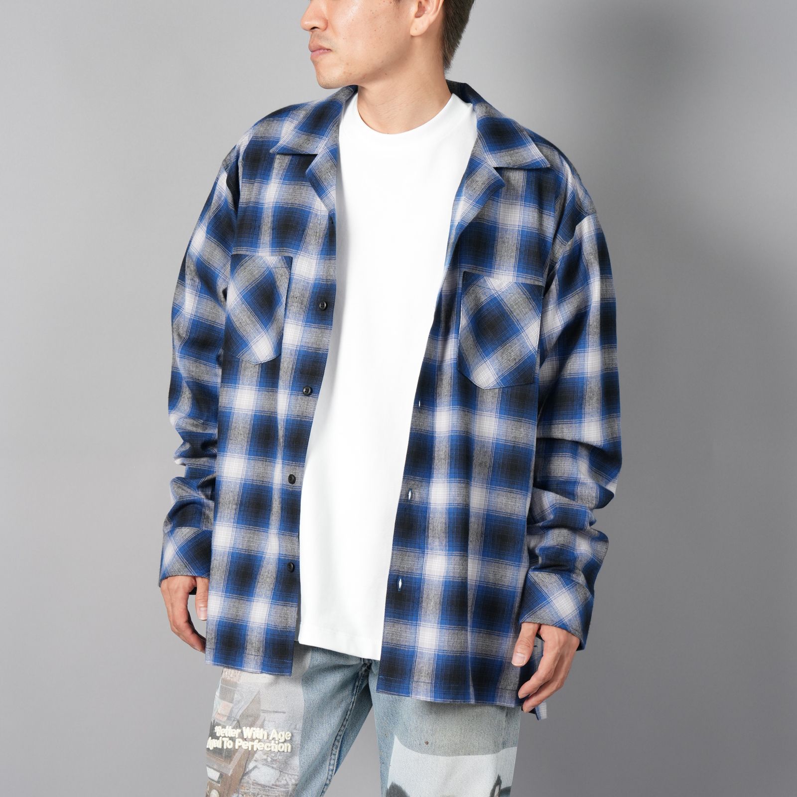【残りわずか】Box shirt / ボックスシャツ / ネルシャツ  (ブルー)
