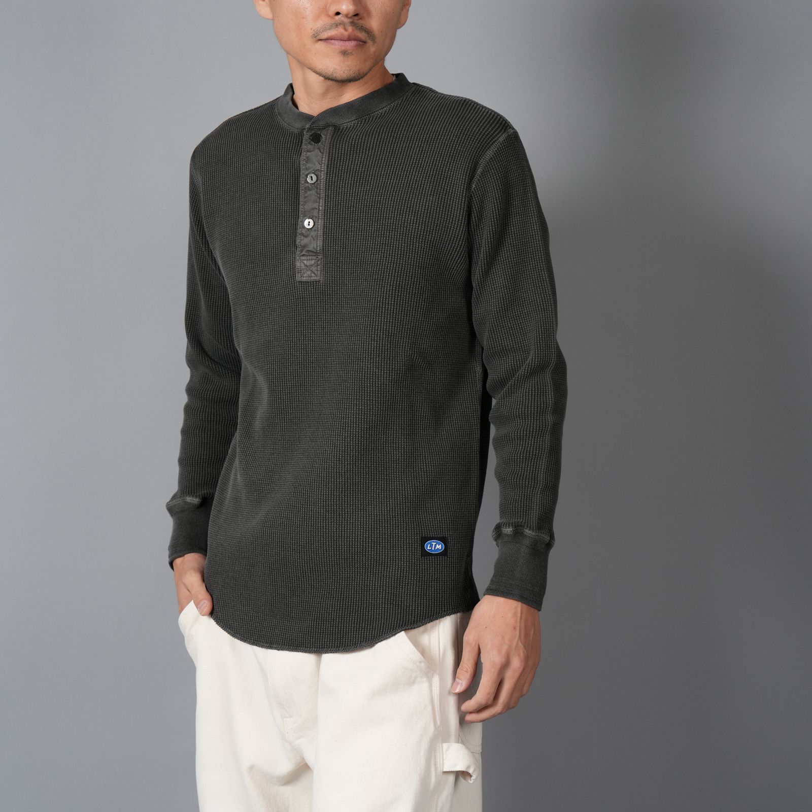 WAFFLE HENLEY NECK SHIRTS / ワッフル ヘンリーネックシャツ (ブラック)