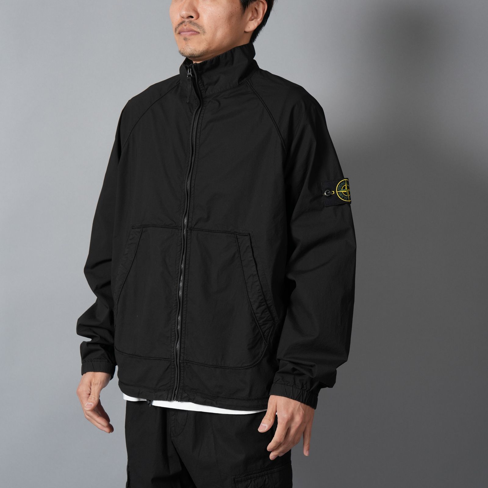 6100044 STRETCH COTTON TELA 'PARACADUTE' / トラックジャケット (ブラック)