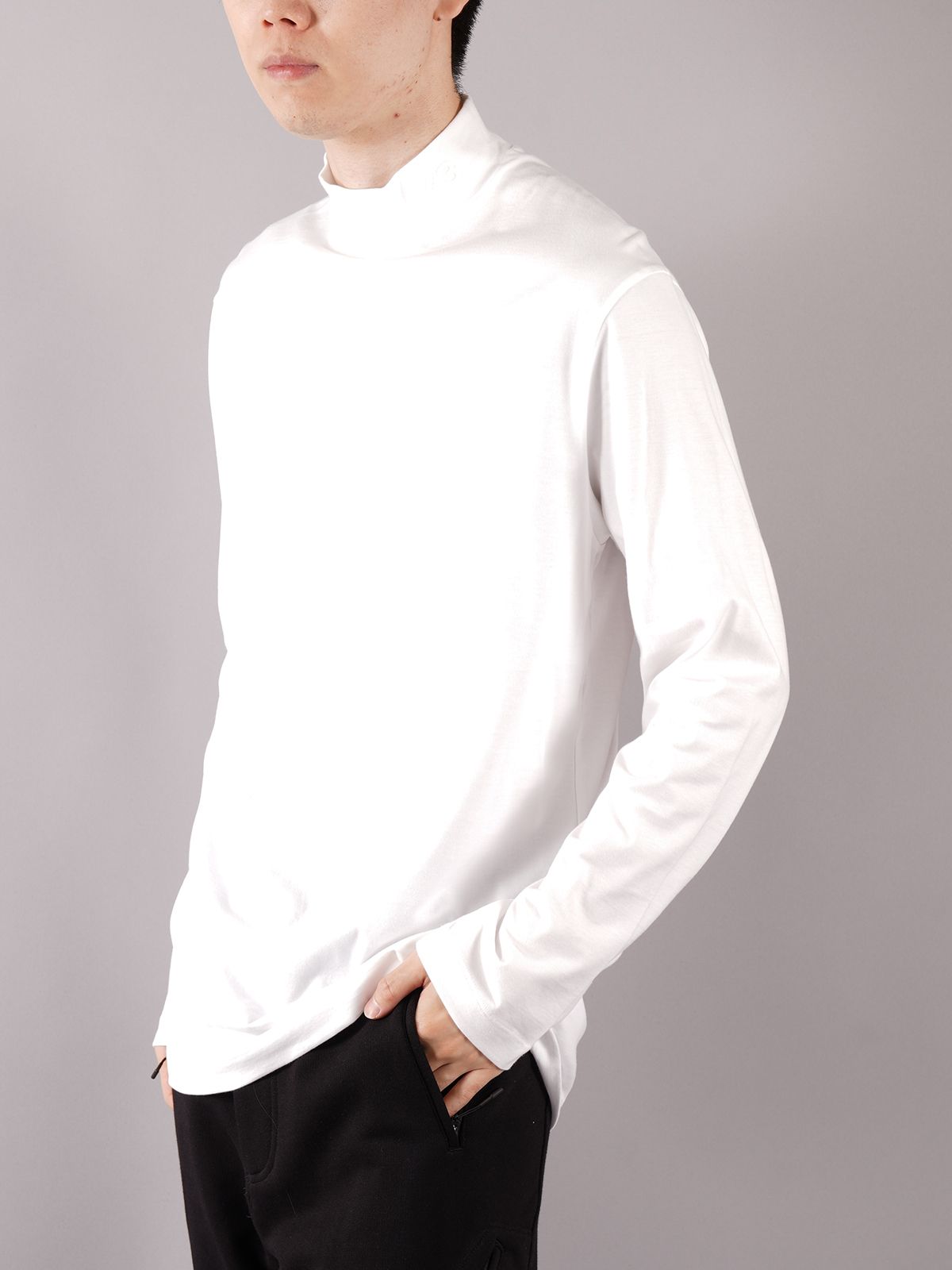 ラスト1点 / M CLASSIC MOCK NECK LS TEE / クラシック モックネック ロングスリーブ Tシャツ (ホワイト)