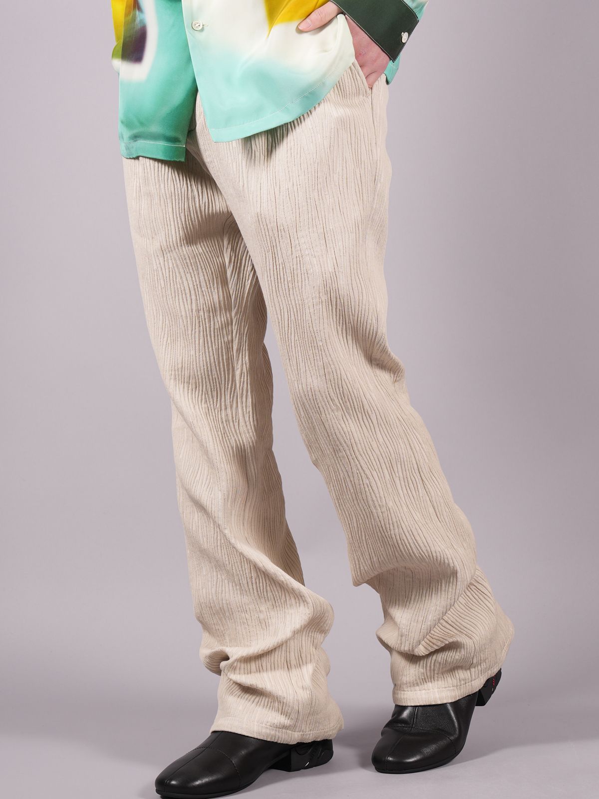 【ラスト1点】 CREPE FLARED PANTS / クレープ フレアパンツ (ベージュ)