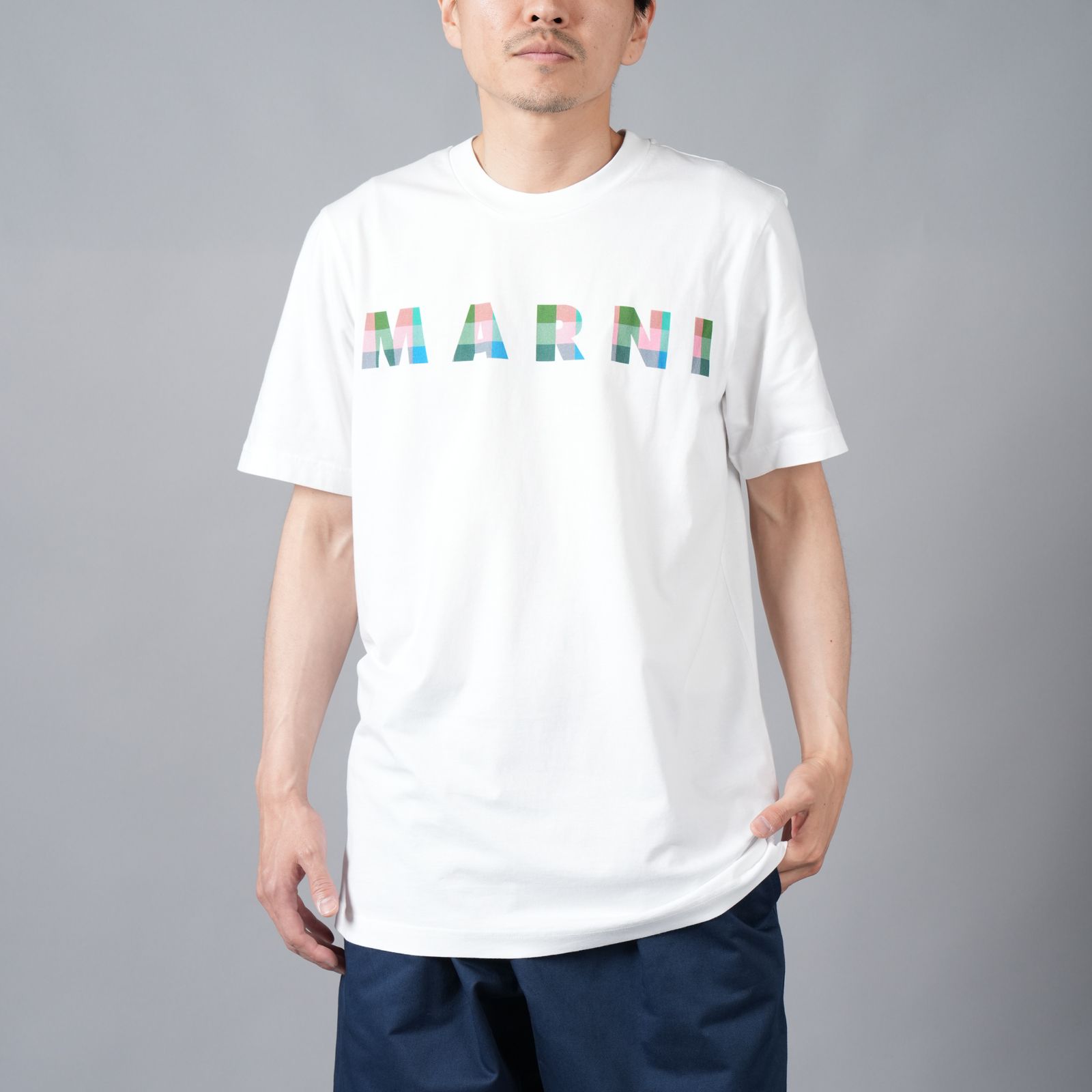 MARNI - ホワイト ギンガムマルニロゴ入り コットン製Tシャツ (アイボリー) | Confidence