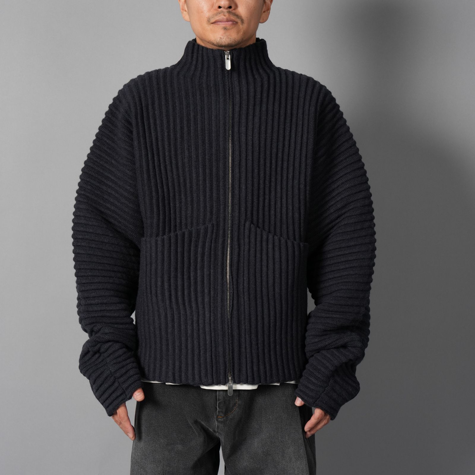 GLOBE RIB KNIT CARDIGAN  / グローブ リブ ニットカーディガン (マリン)