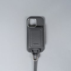 レザーストラップ付iPhoneアクセサリー - カードケース (グレー)