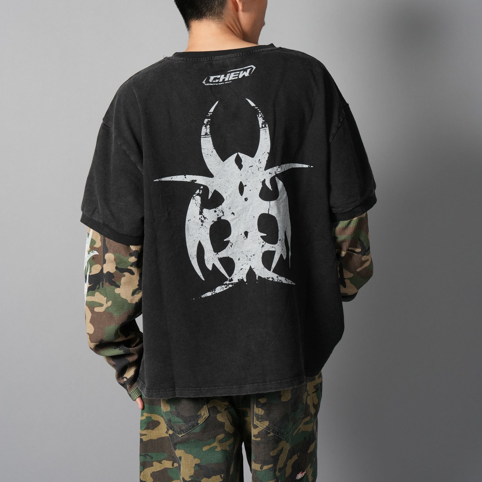 【CandyFoxx】 DARUMA ロングスリーブT 黒 Chew Forever - Roach Layered Longsleeve / ローチ レイヤード