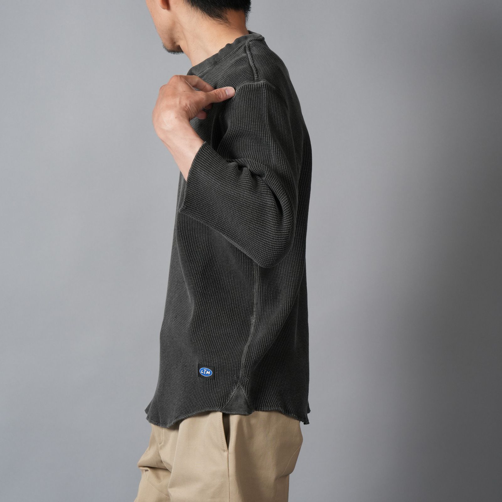 WAFFLE HENLEY (3/4)SLEEVE / ワッフル ヘンリーネック Tシャツ (ブラック)