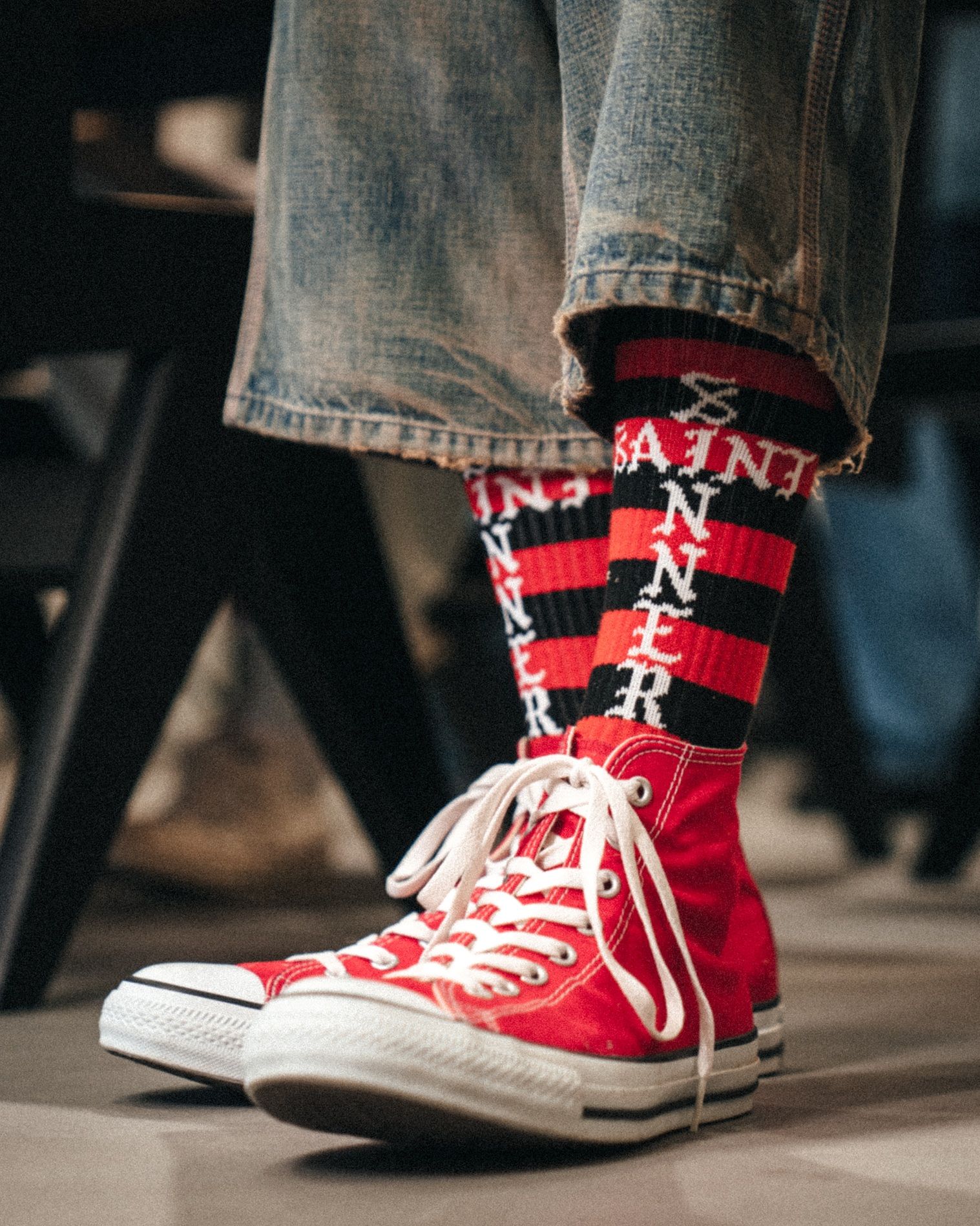 SM-MK1-0000-101 / SOCKS / BORDER / BLACK+RED / ソックス  (ブラック/レッド)