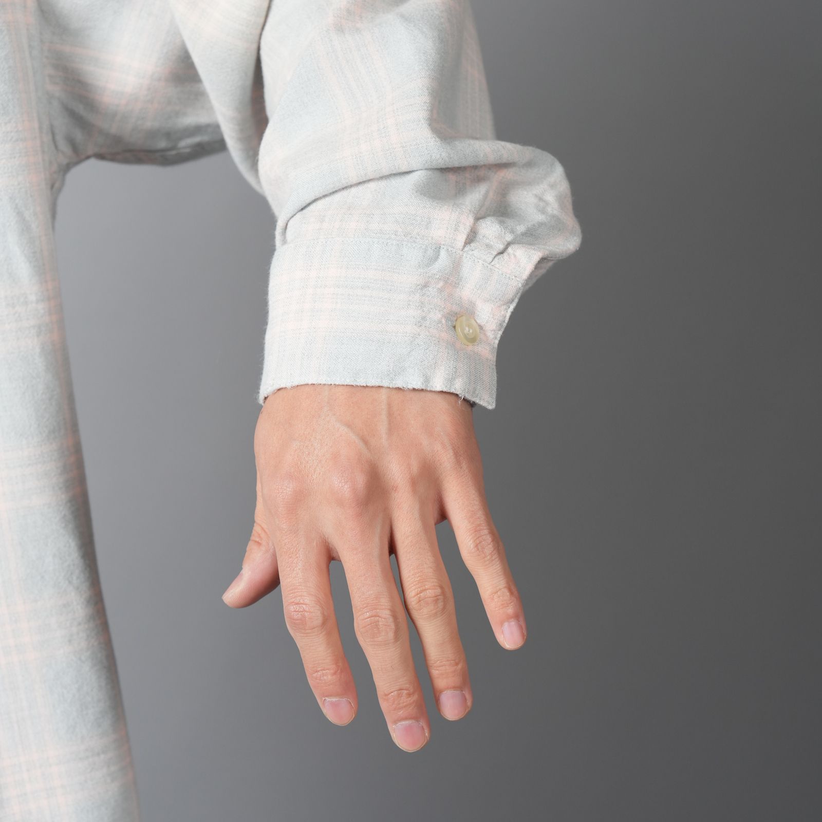 【ラスト1点】SM-MK8-0000-046 / RAYON SHIRT / CHECK / SKY BLUE / ロングスリーブシャツ (ブルー)