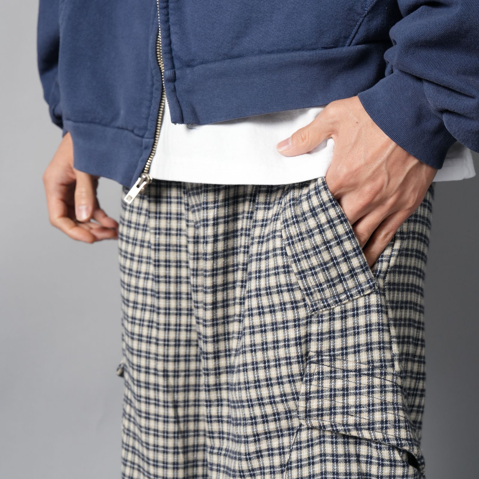 DOLLY, plaid cargos / カーゴパンツ (ブルー/クリーム)