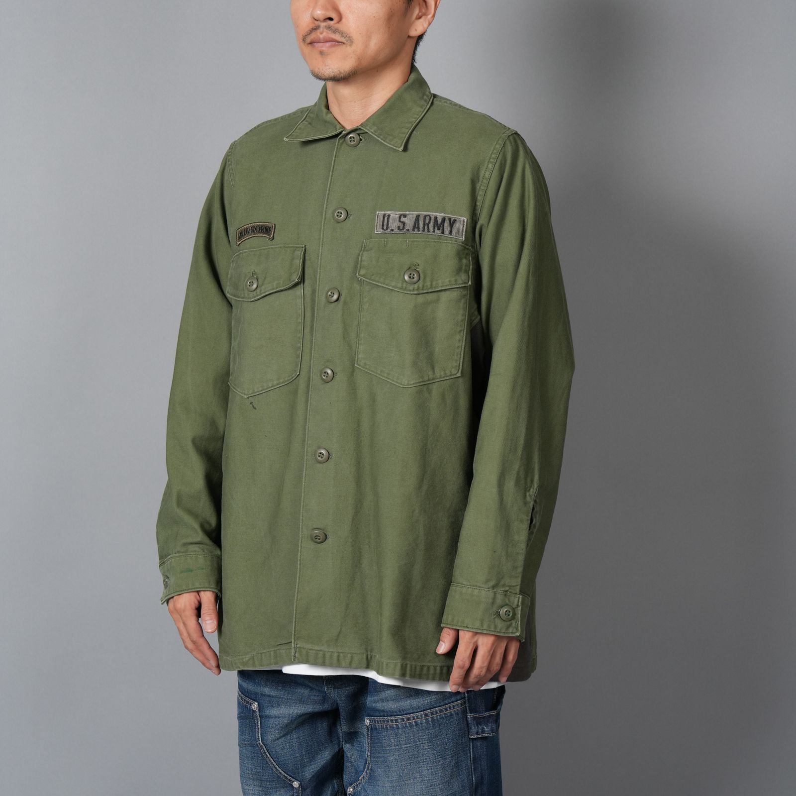 Patchwork US Army Utility Shirts  / パッチワーク ユーエス アーミー ユーテリティシャツ [古着リメイク](カーキ)