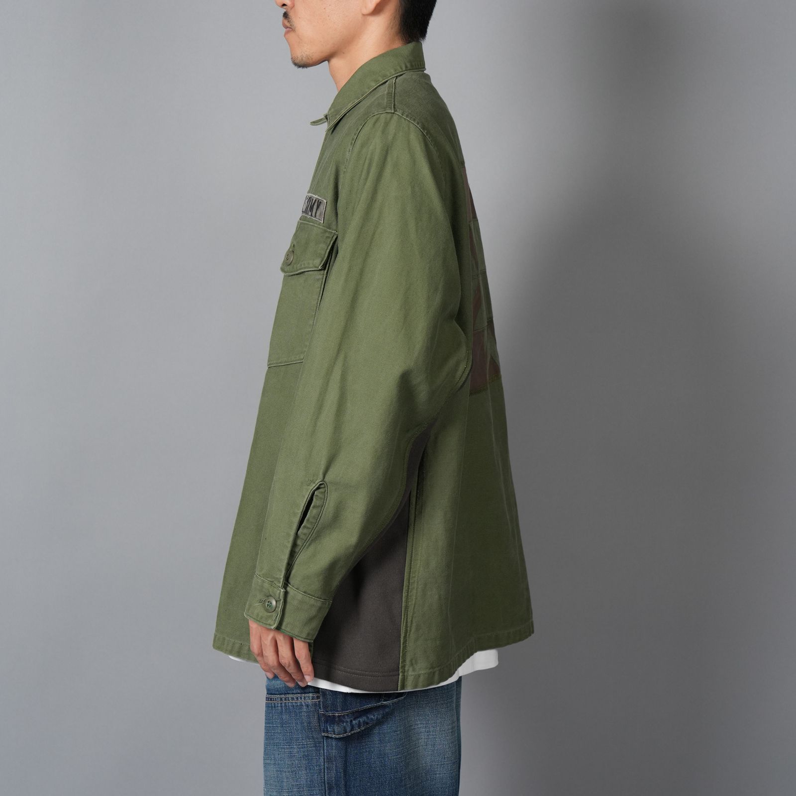 Patchwork US Army Utility Shirts  / パッチワーク ユーエス アーミー ユーテリティシャツ [古着リメイク](カーキ)