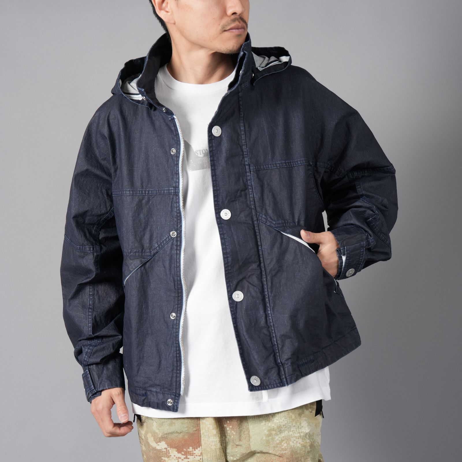 STONE ISLAND - 418X1 / STONE ISLAND MARINA_RAW PLATED LINEN / ジャケット  (ロイヤルブルー) | Confidence