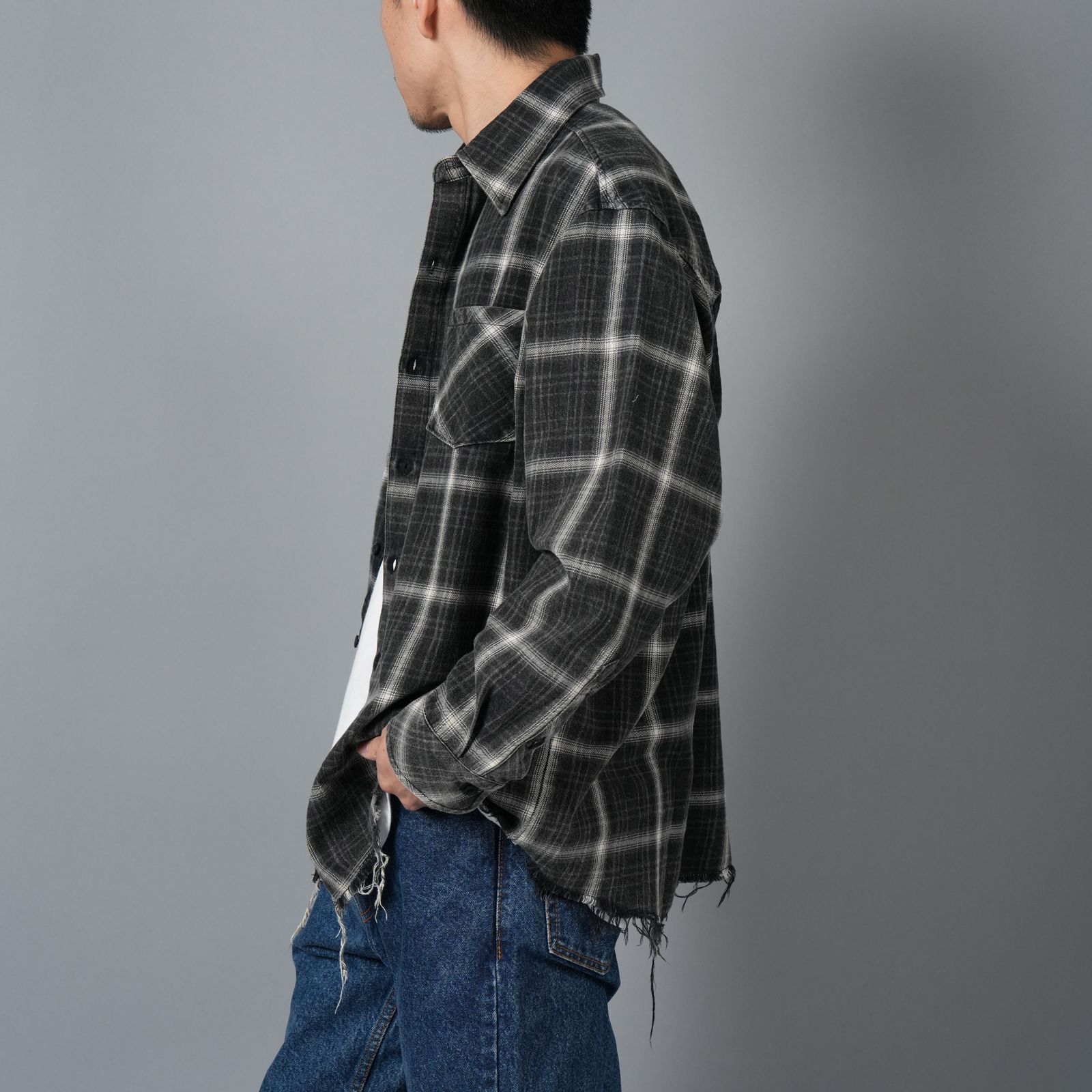 Rafu ラフ ネルシャツ ブラック×ブルー 23SS チェック XL｜Yahoo