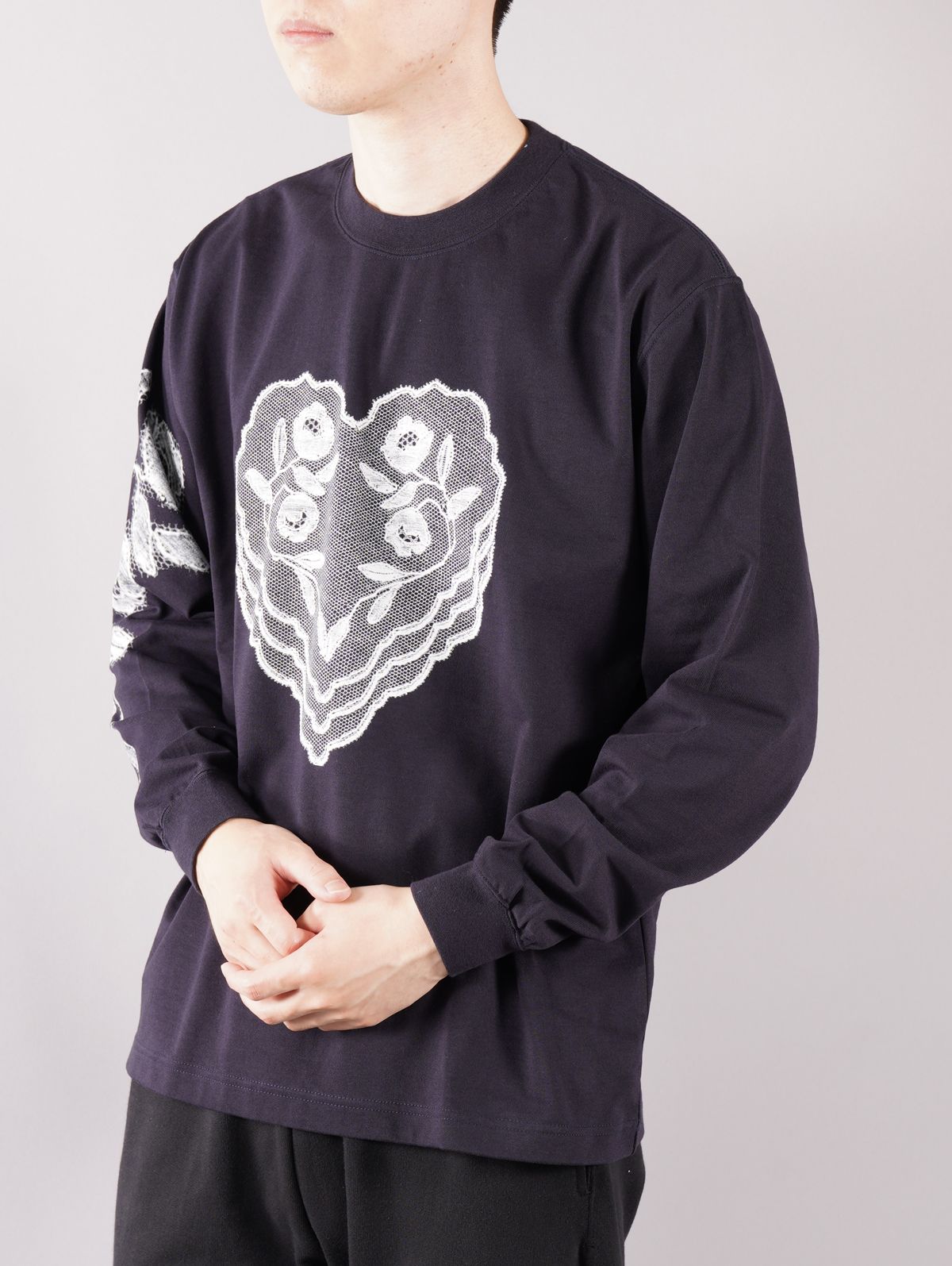 【ラスト1点】 FABRIC HEART PATCH L/S T / ファブリック ハートパッチ ロングスリーブTシャツ (ネイビー)