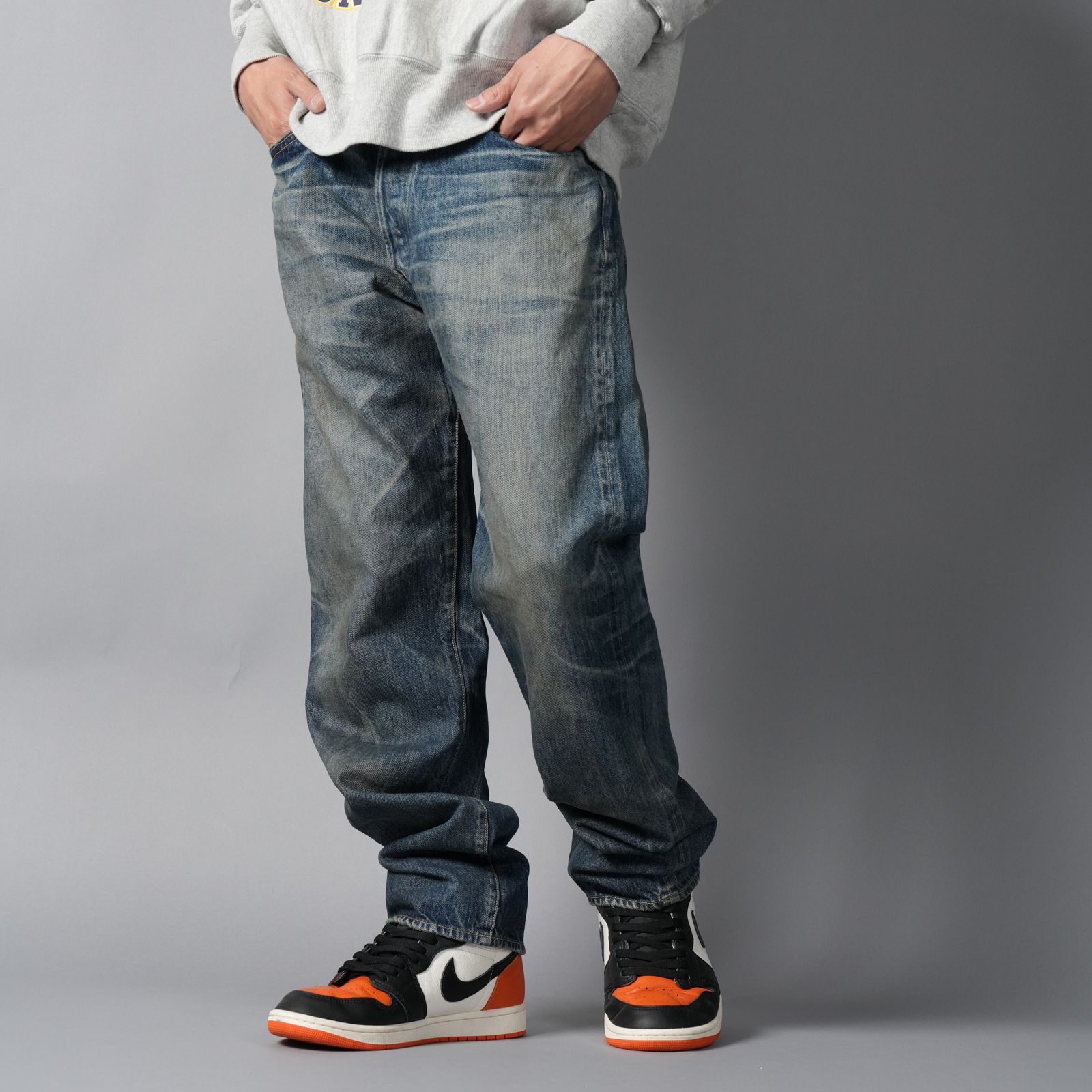 【ラスト1点】【コラボ】SM-HR1-0000-C60 / BB_DENIM PNT / 5PKTS DAMAGE / デニムパンツ (ブルー)