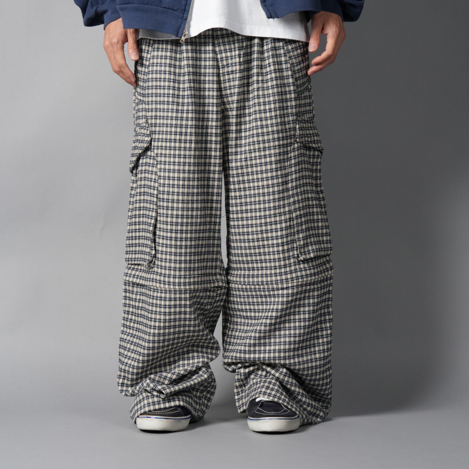 DOLLY, plaid cargos / カーゴパンツ (ブルー/クリーム)