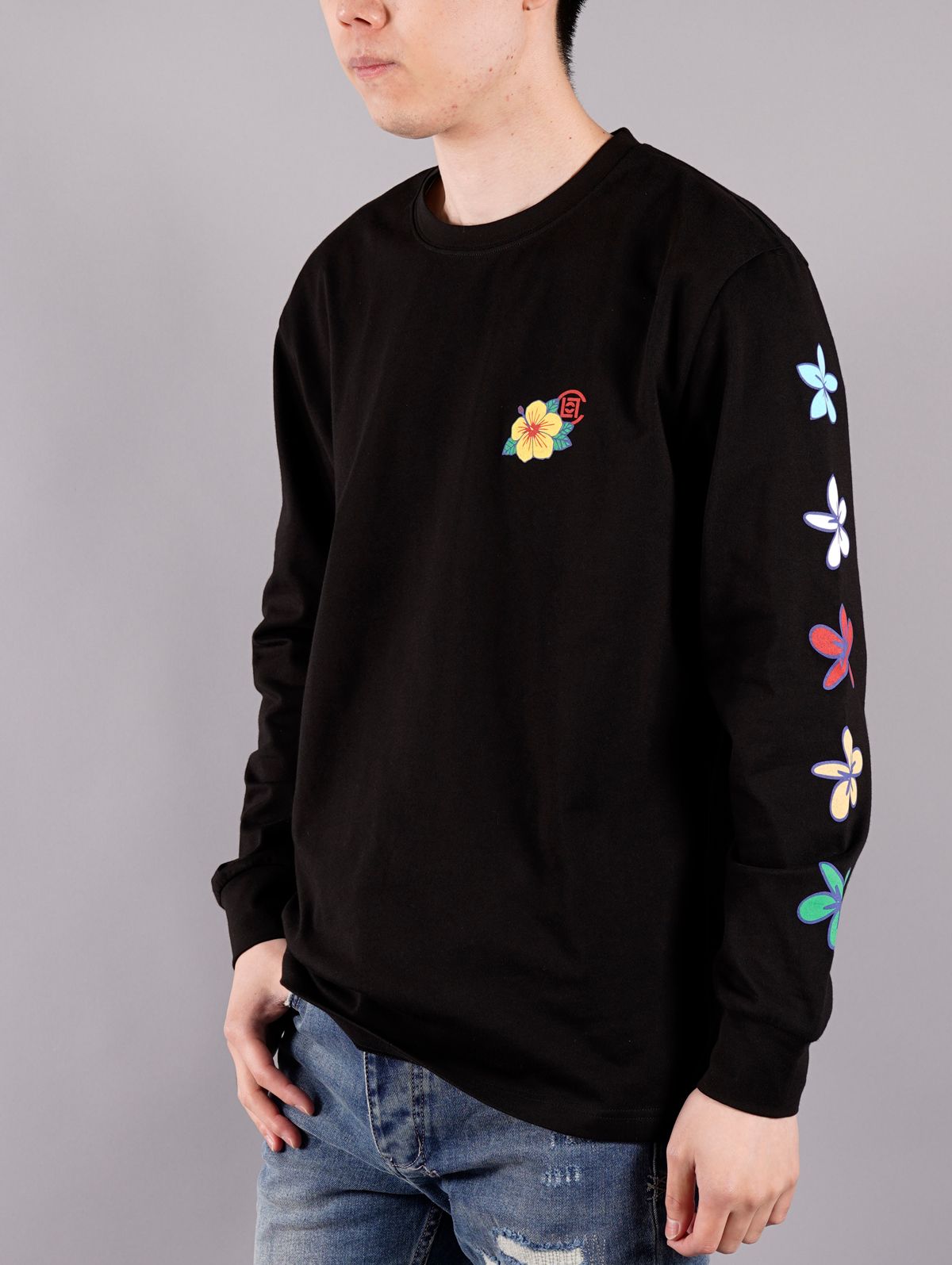 FLOWERS PRINT LS TEE / フラワーズ プリント ロングスリーブ ティー (ブラック)