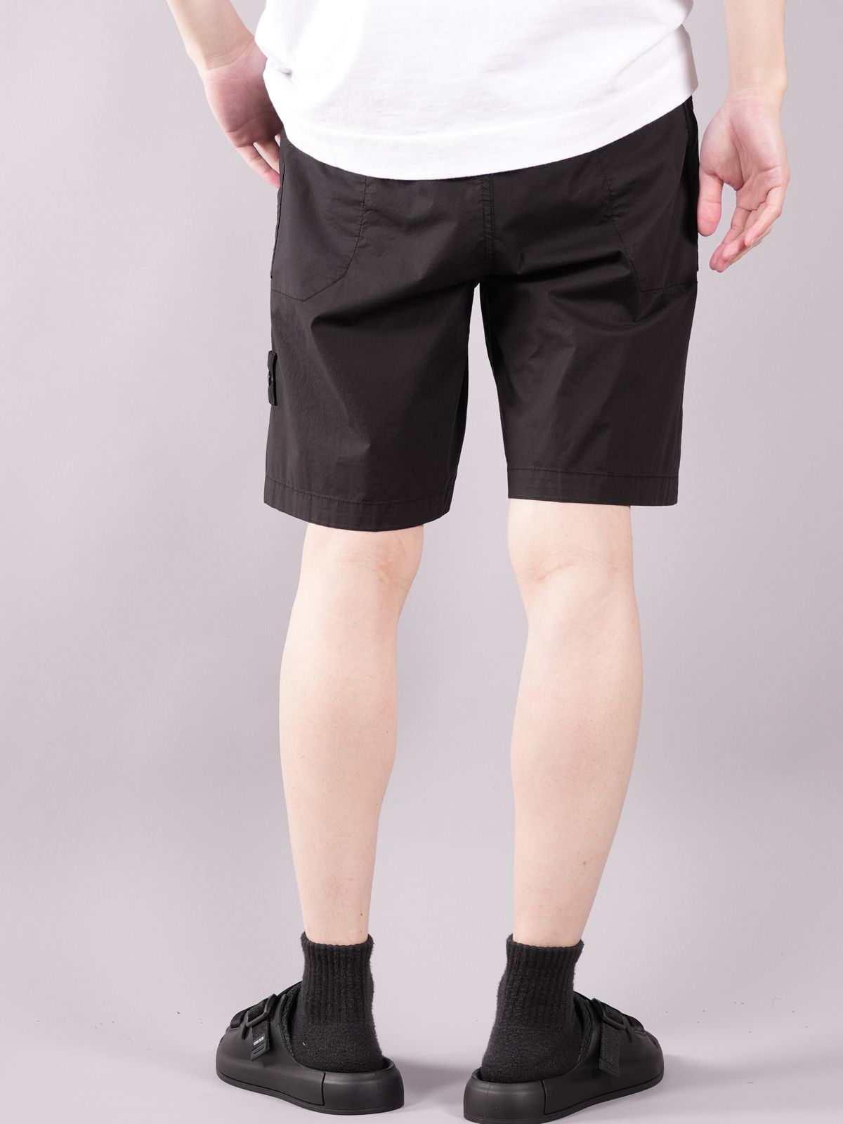 ラスト1点 / STRETCH COTTON TELA 'PARACADUTE'_GARMENT DYED / ハーフパンツ (ブラック)