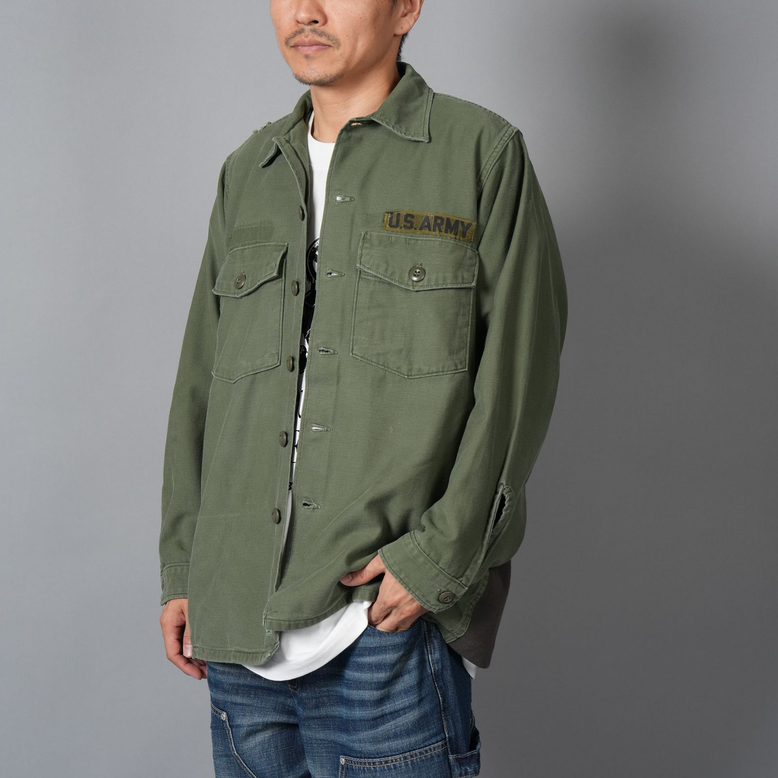 Patchwork US Army Utility Shirts  / パッチワーク ユーエス アーミー ユーテリティシャツ [古着リメイク](カーキ)
