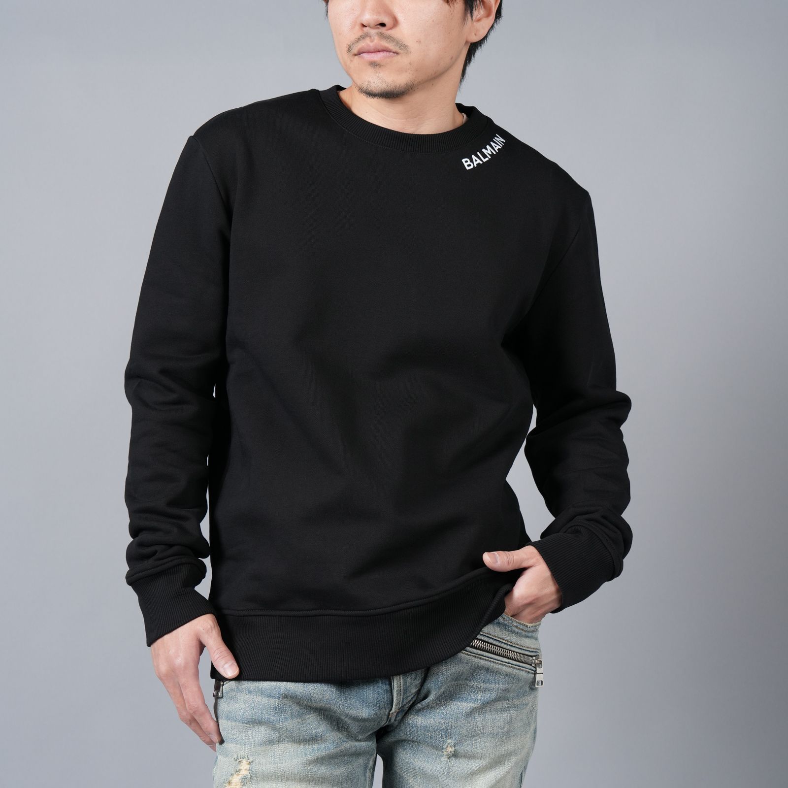 【ラスト1点】BALMAIN STITCH COLLAR SWEATSHIRT / バルマン ステッチカラー スウェットシャツ (ブラック)