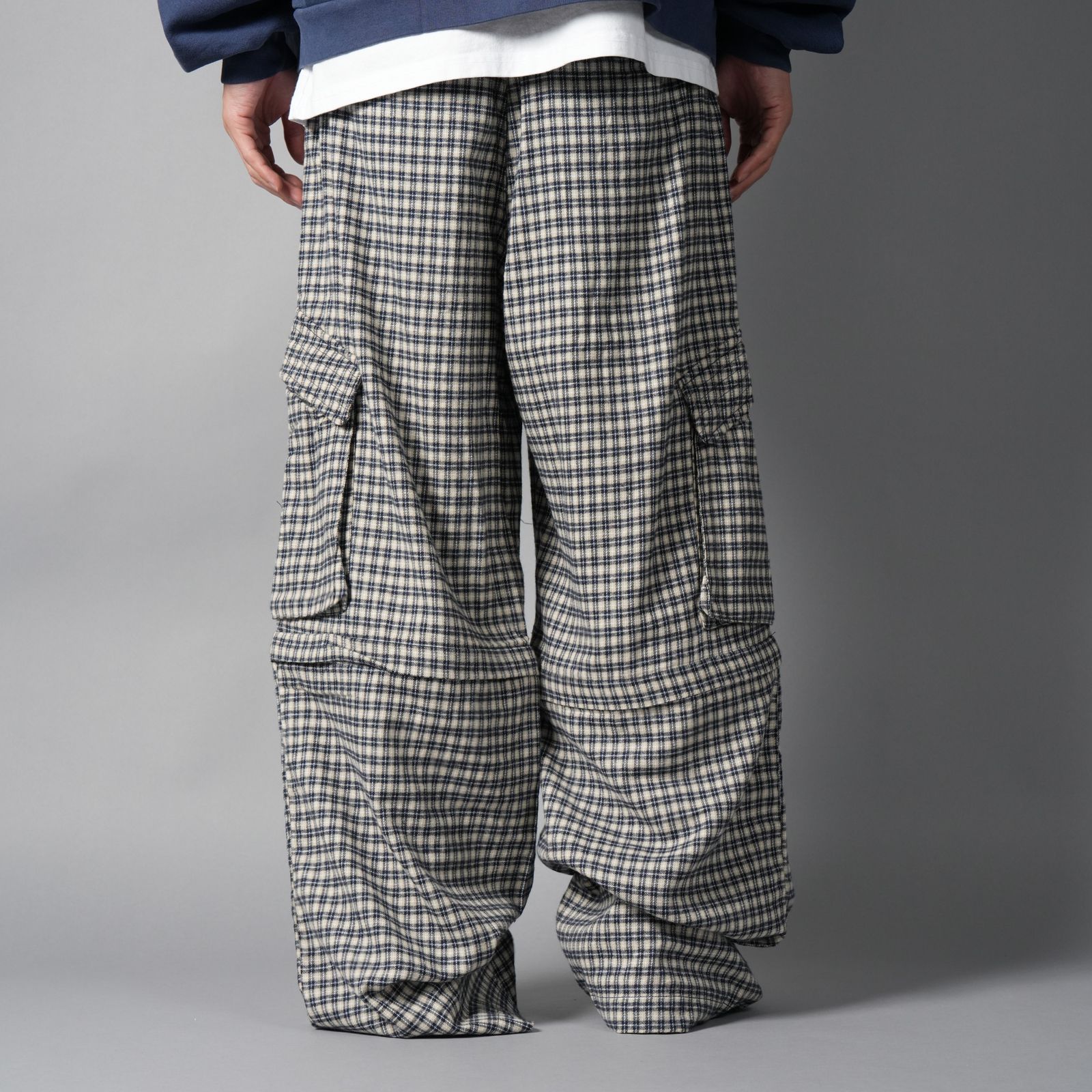 DOLLY, plaid cargos / カーゴパンツ (ブルー/クリーム)