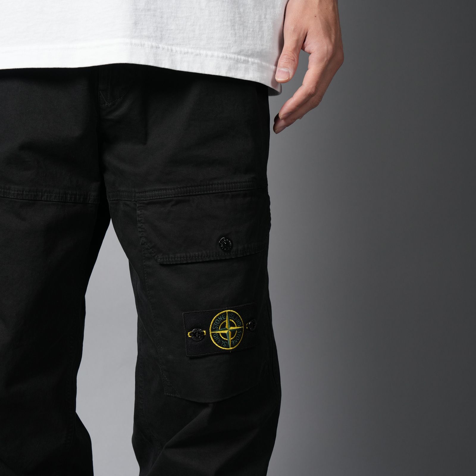 3100010 ORGANIC COTTON STRETCH BROKEN TWILL 'OLD' EFFECT / カーゴパンツ (ガーメントダイ) (ブラック)