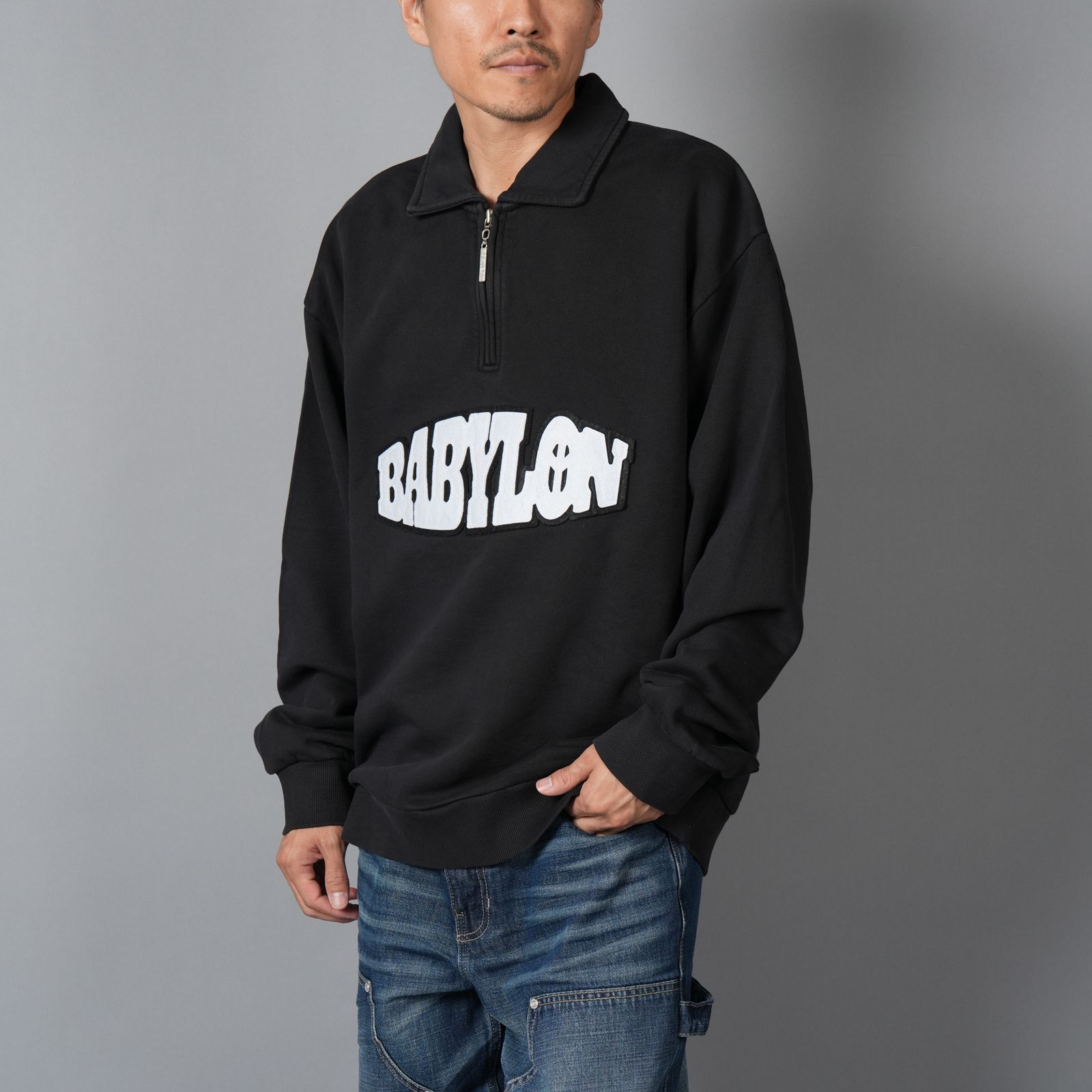 HALF ZIP PULLOVER / ハーフジップ プルオーバー / スウェット  (ジェッドブラック)