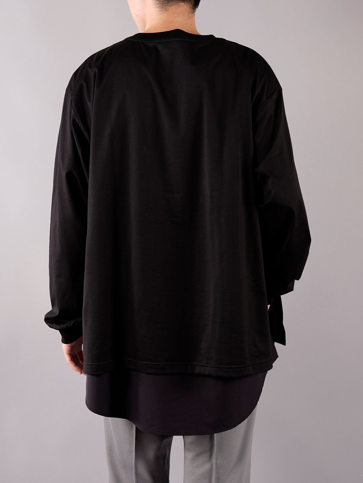 【ラスト1点】Layered T-SHIRT / レイヤード Tシャツ (長袖カットソー) / ブラック / オパール加工