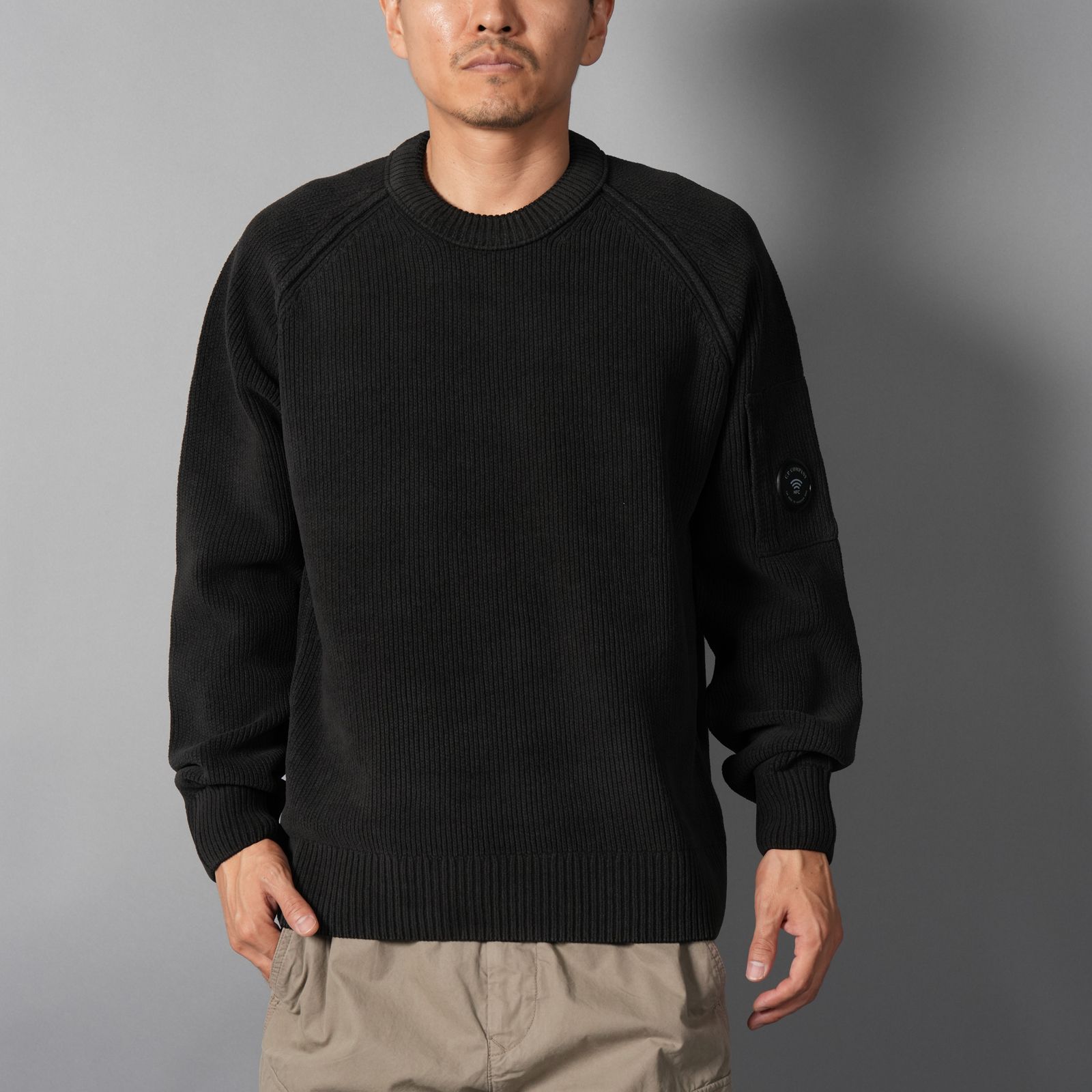 CHENILLE COTTON CREWNECK LENS SWEATER / クルーネック レンズセーター (ブラック)