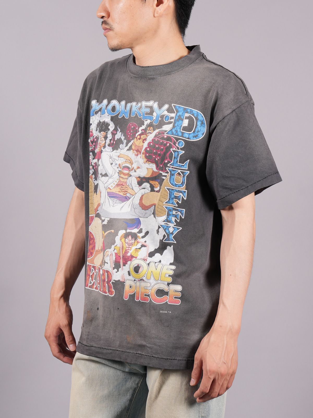 SAINT MICHAEL セントマイケル 23AW ONE PIECE S/S TEE×ワンピース ヴィンテージ加工ワンピースプリント半袖Tシャツ SM-A23-0000-C27 ブラック