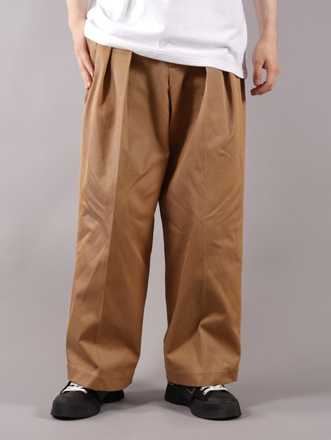 【ラスト1点】 FRONT PLEAT WIDE LEG TROUSERS / フロント プリーツ ワイドレッグ トラウザーズ (タバコ)