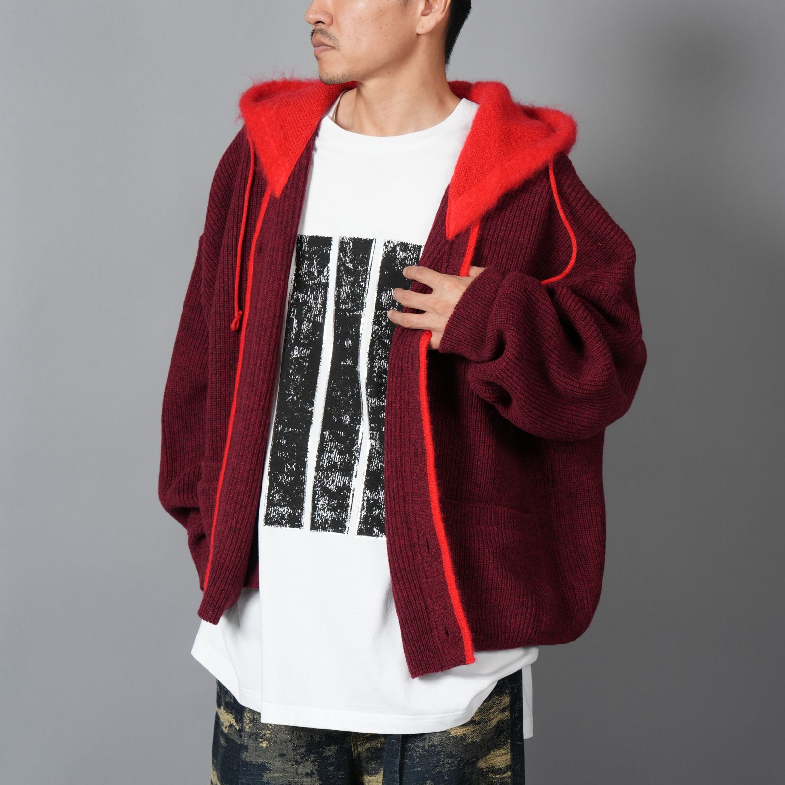 【ラスト1点】HOODED CARDIGAN / フーデッド カーディガン  (レッド/レッド)
