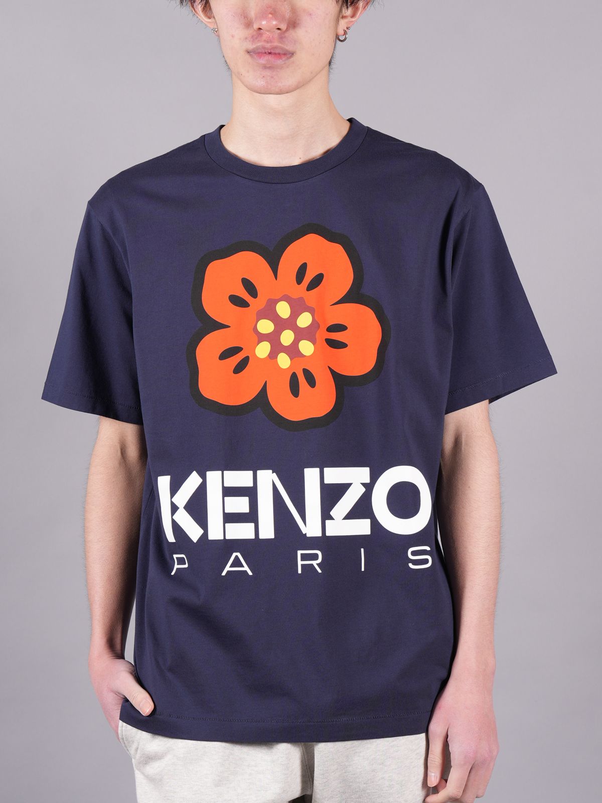 KENZO◇長袖シャツ/L/コットン/BLU/ストライプ/ボケフラワー クレスト