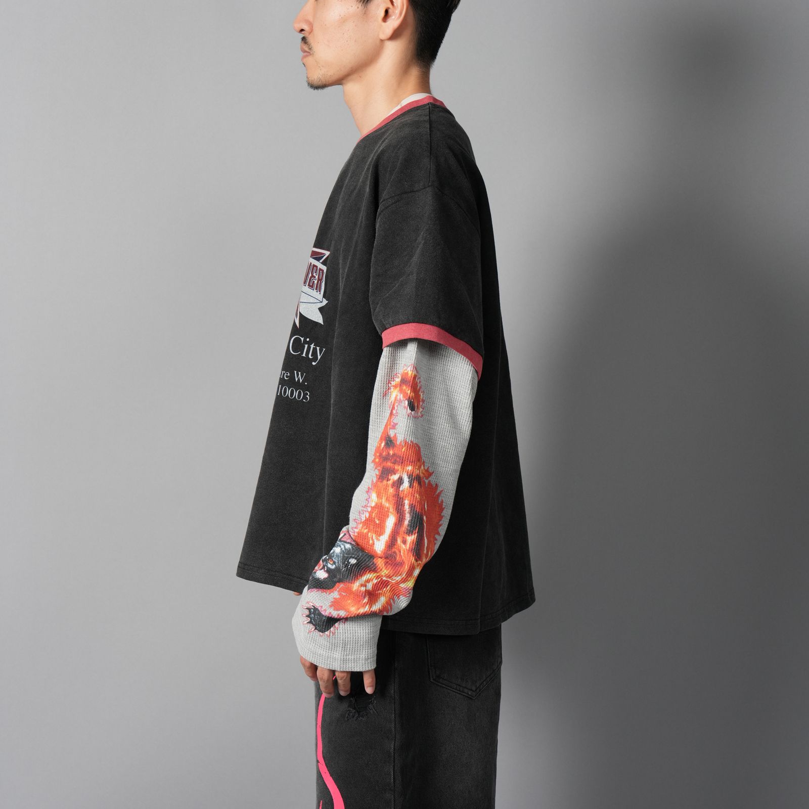 Tommy Layered Ringer Longsleeve / トミー レイヤード リンガー ロングスリーブ (ヴィンテージブラック/グレー)